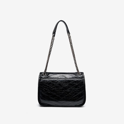 Women’s Genuine Leather Chain Detail Large Capacity Messenger Shoulder Bag