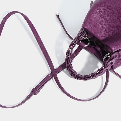 Women's Genuine Top-Grain Leather Versatile Commuting Bucket Bag Single-Shoulder Crossbody Elegant Handheld Bag