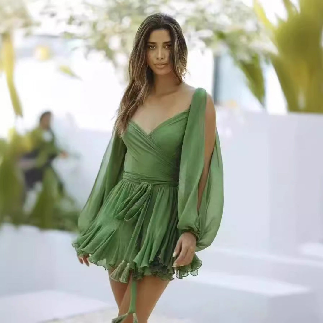 Tina™ | Boho Mini Dress with Draped Sleeves