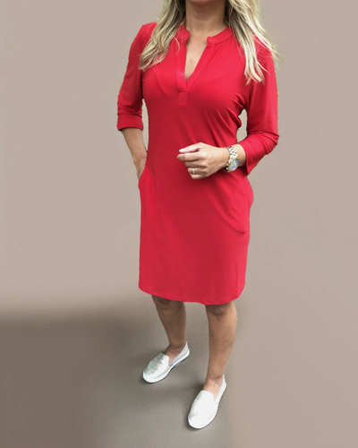 LOUISA - V-Neck Solid Color Dress