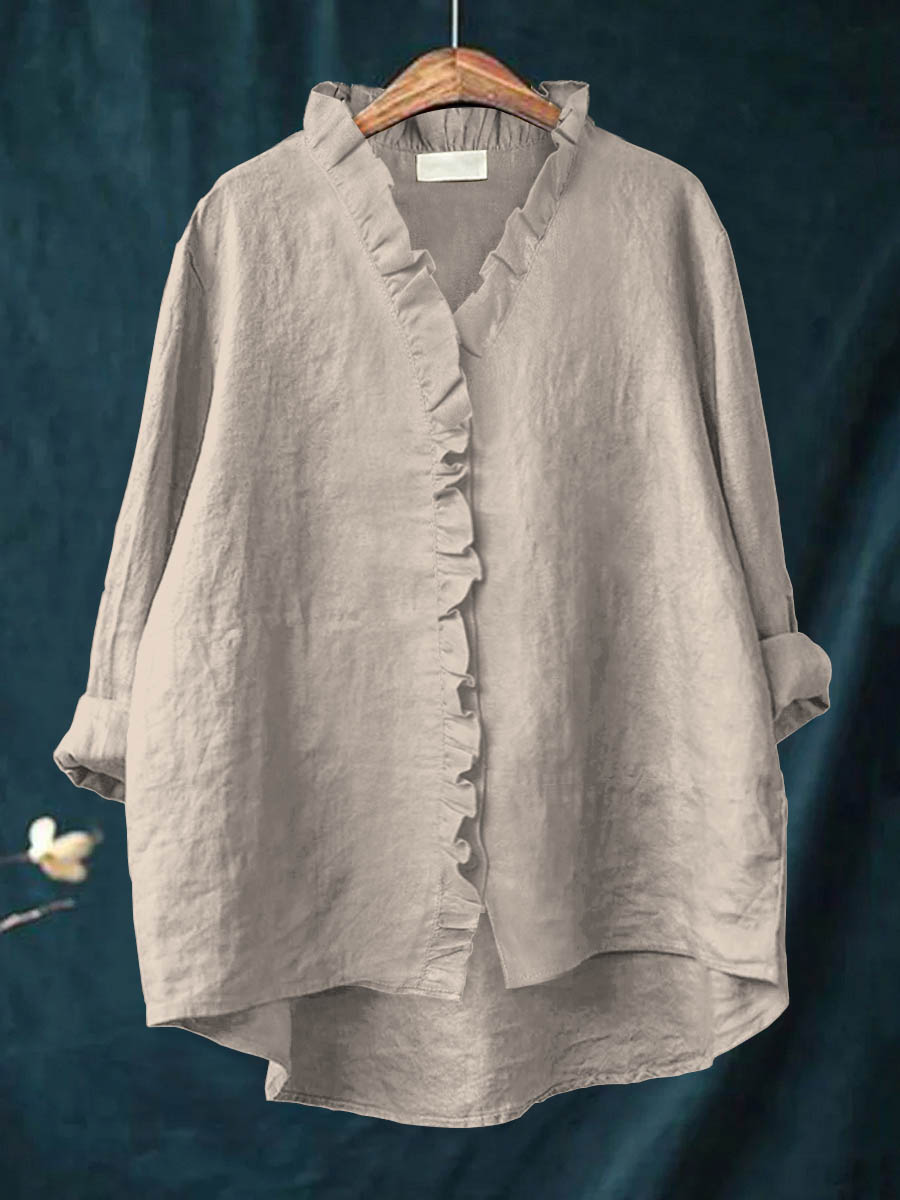Jamy- Cotton and Linen Blouse with Frill
