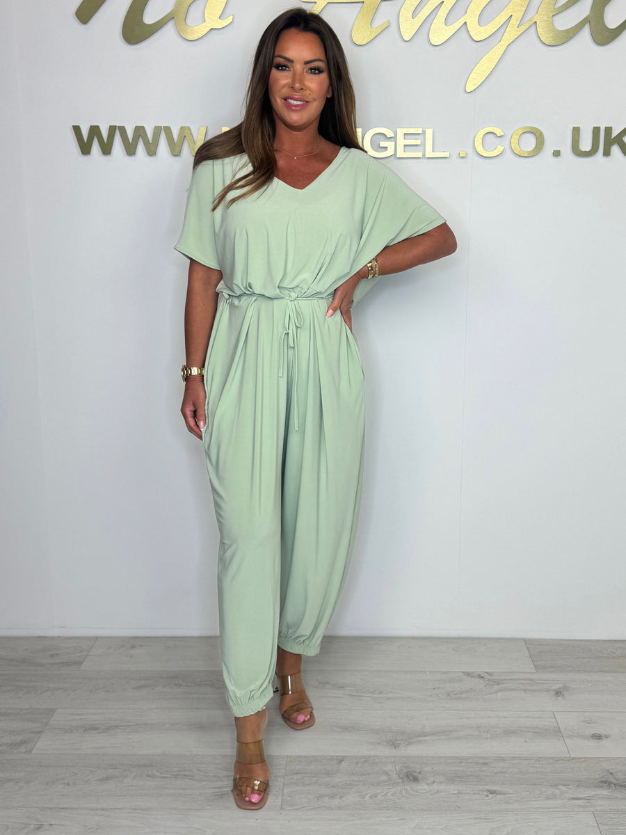 Cotton Playsuit with V-Neck and Tie
