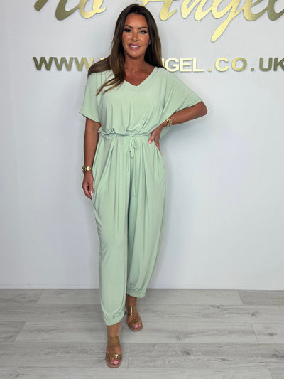 Cotton Playsuit with V-Neck and Tie