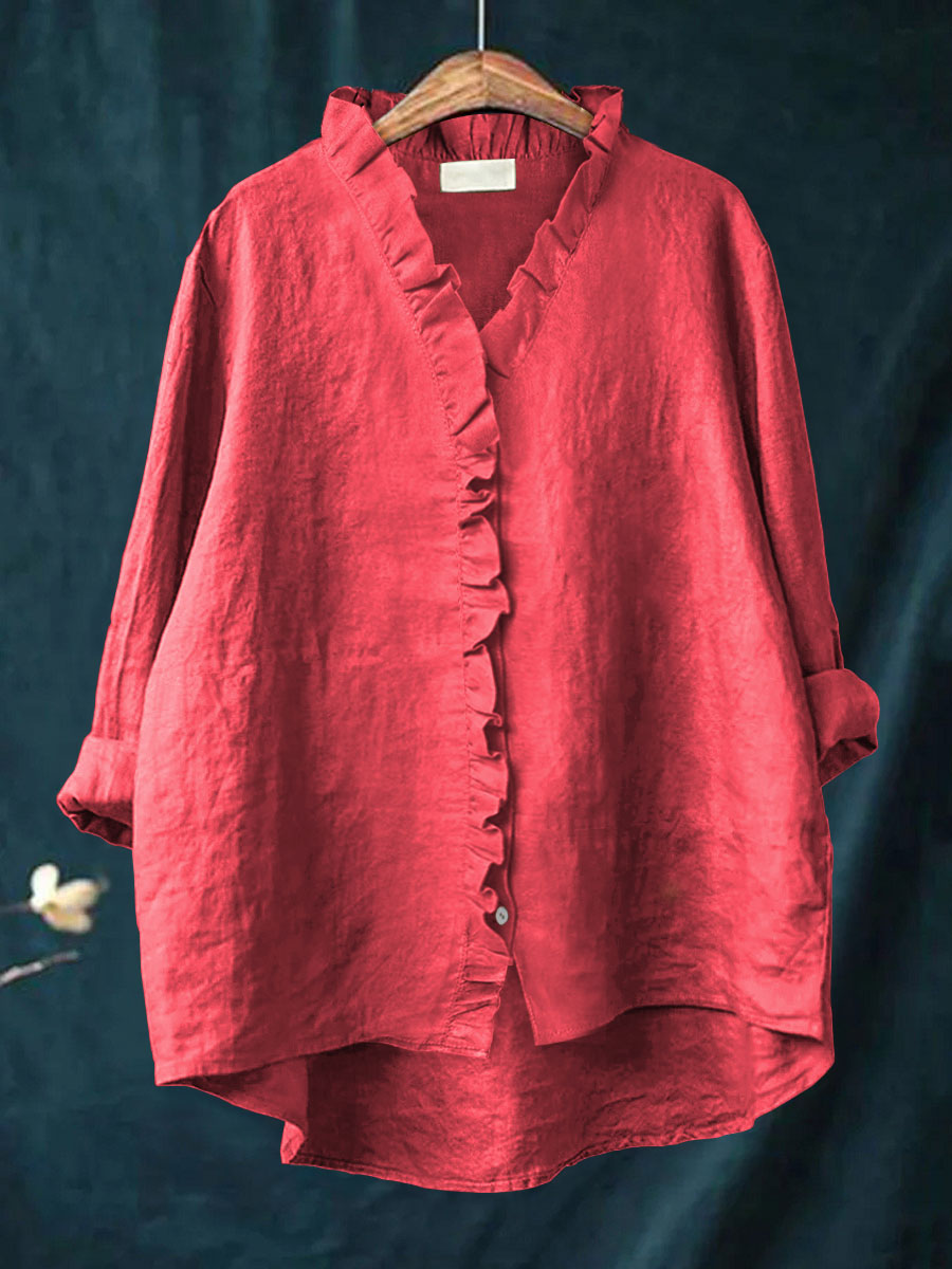 Jamy- Cotton and Linen Blouse with Frill