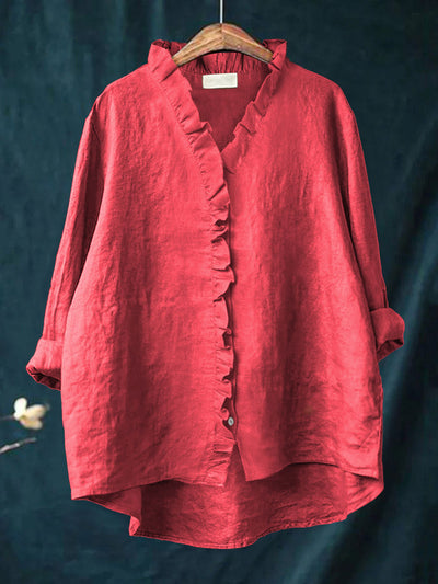 Jamy- Cotton and Linen Blouse with Frill