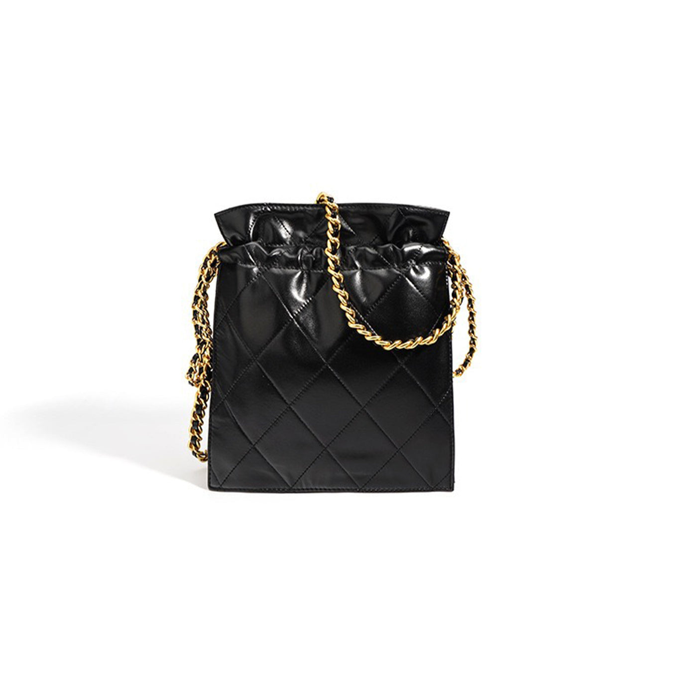 Women’s Genuine Leather Quilted Chain Bucket Bag – Chic Crossbody for Daily Style