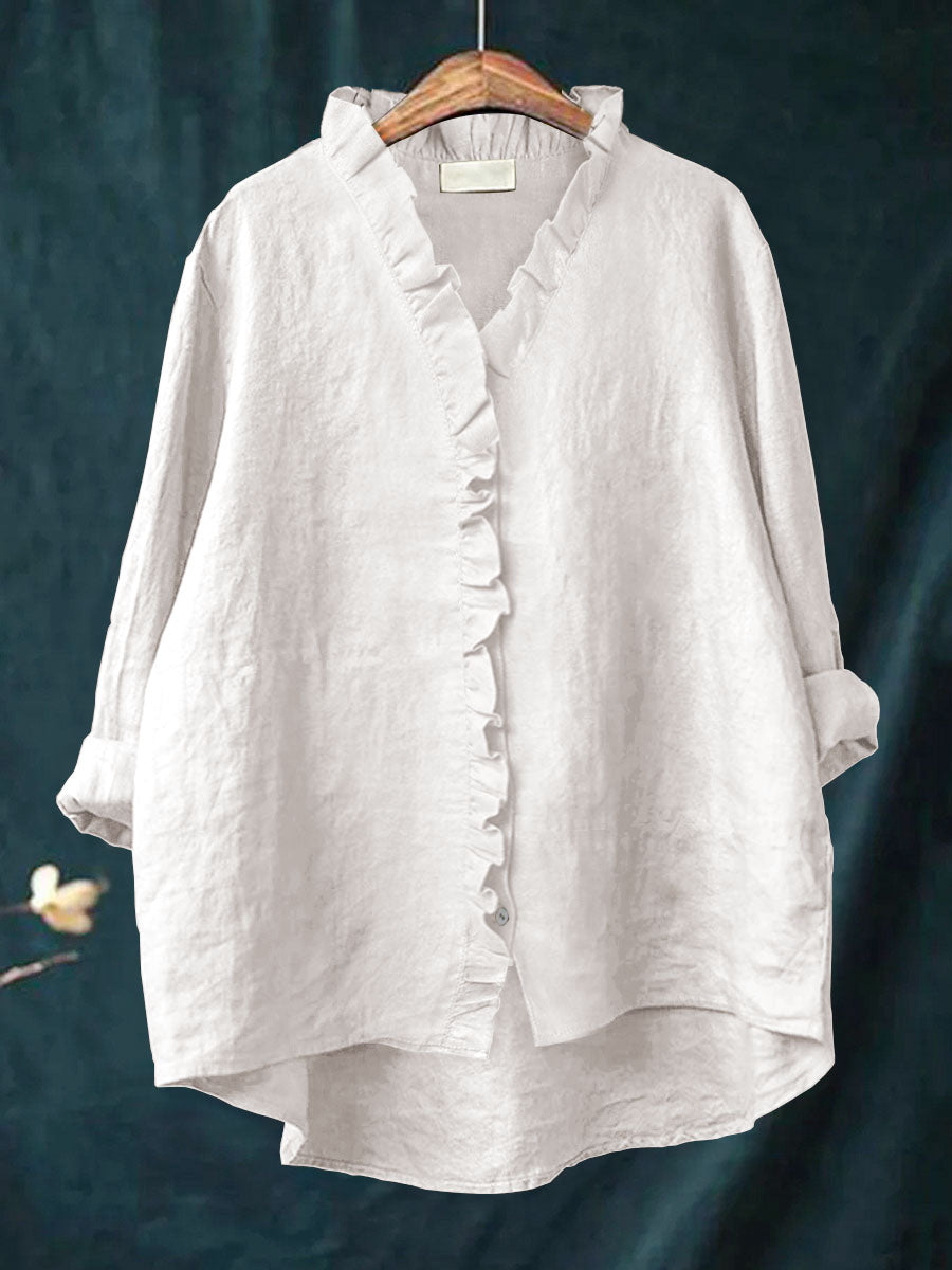 Jamy- Cotton and Linen Blouse with Frill
