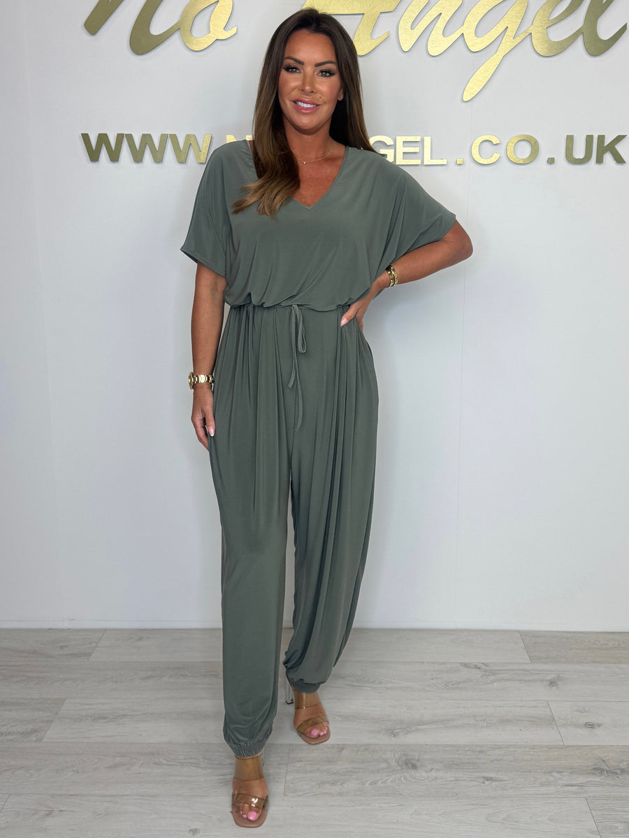 Cotton Playsuit with V-Neck and Tie