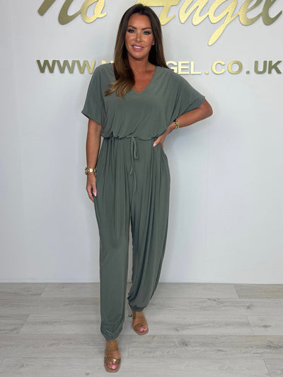 Cotton Playsuit with V-Neck and Tie