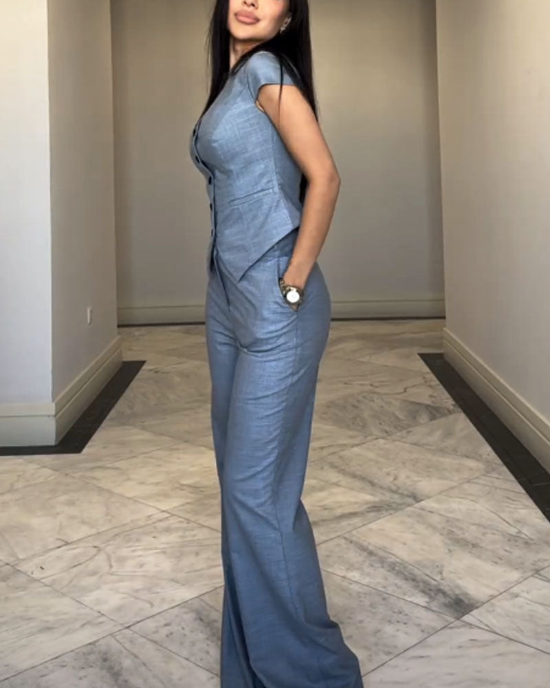 Roksana | V-neck Top and Trousers Set