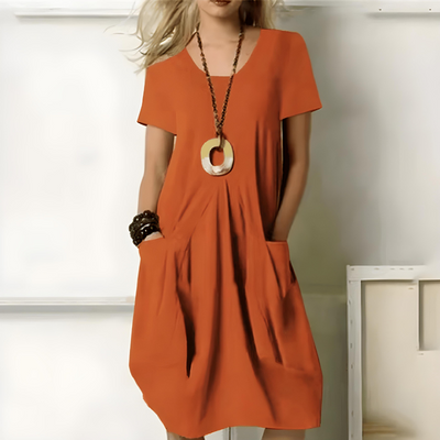 Elegant Cotton Dress with Tummy Control