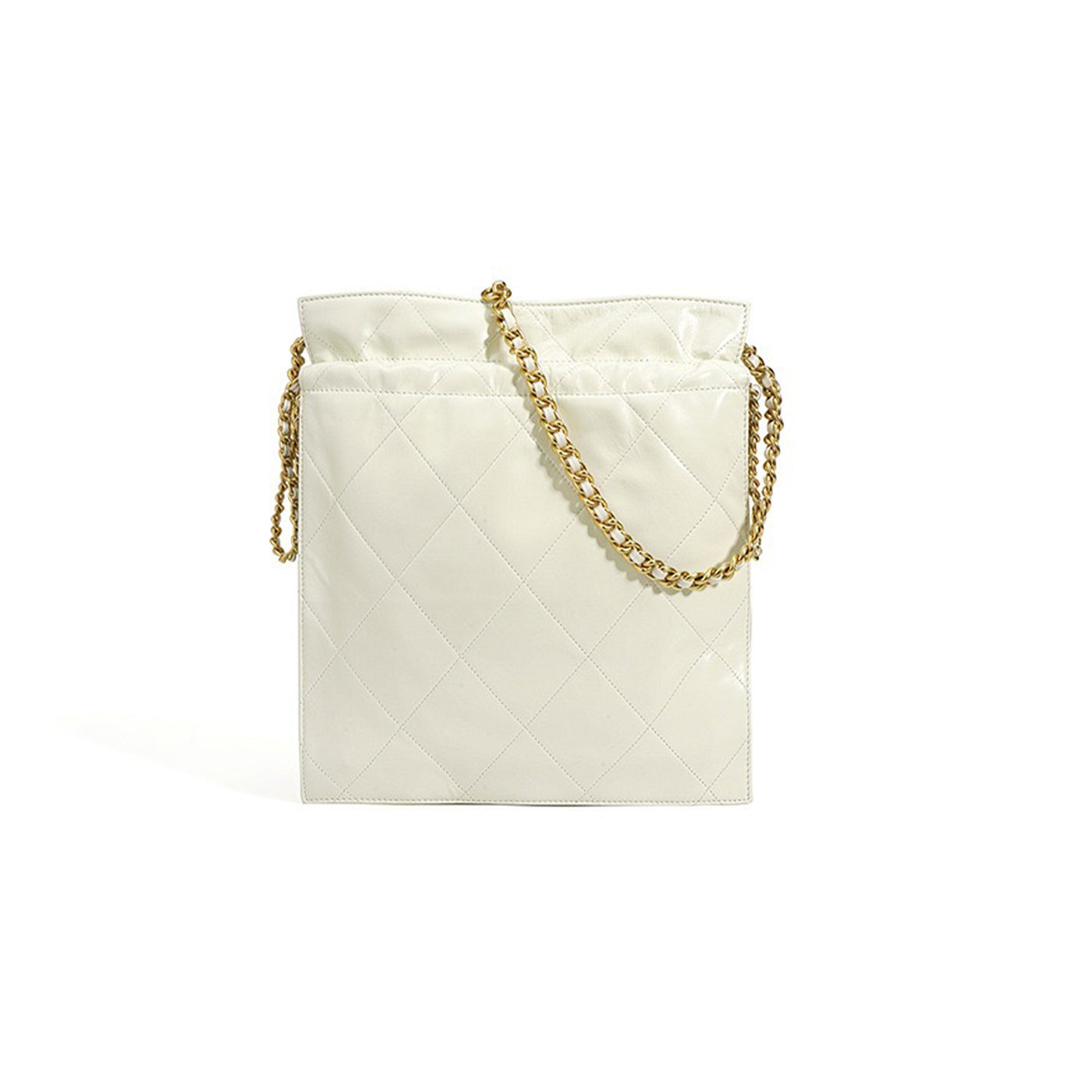 Women’s Genuine Leather Quilted Chain Bucket Bag – Chic Crossbody for Daily Style