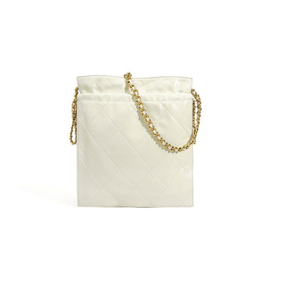 Women’s Genuine Leather Quilted Chain Bucket Bag – Chic Crossbody for Daily Style